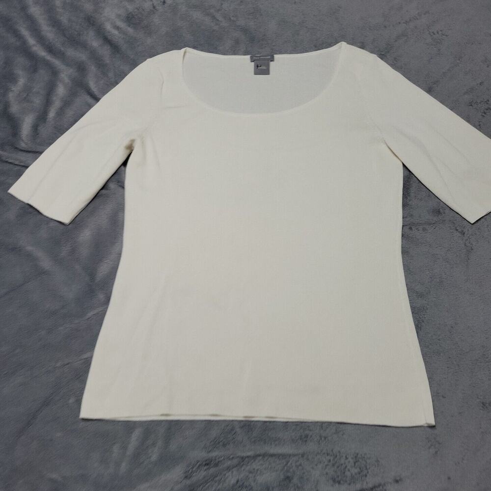 VTG AnnTaylor Shirt Women Small Blouse Cream Short Sleeve Scoop Neck Comfort Top